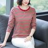 Plus Size Loose-Fit Cotton Striped Long-Sleeve T-Shirt for Middle-Aged & Elderly Women