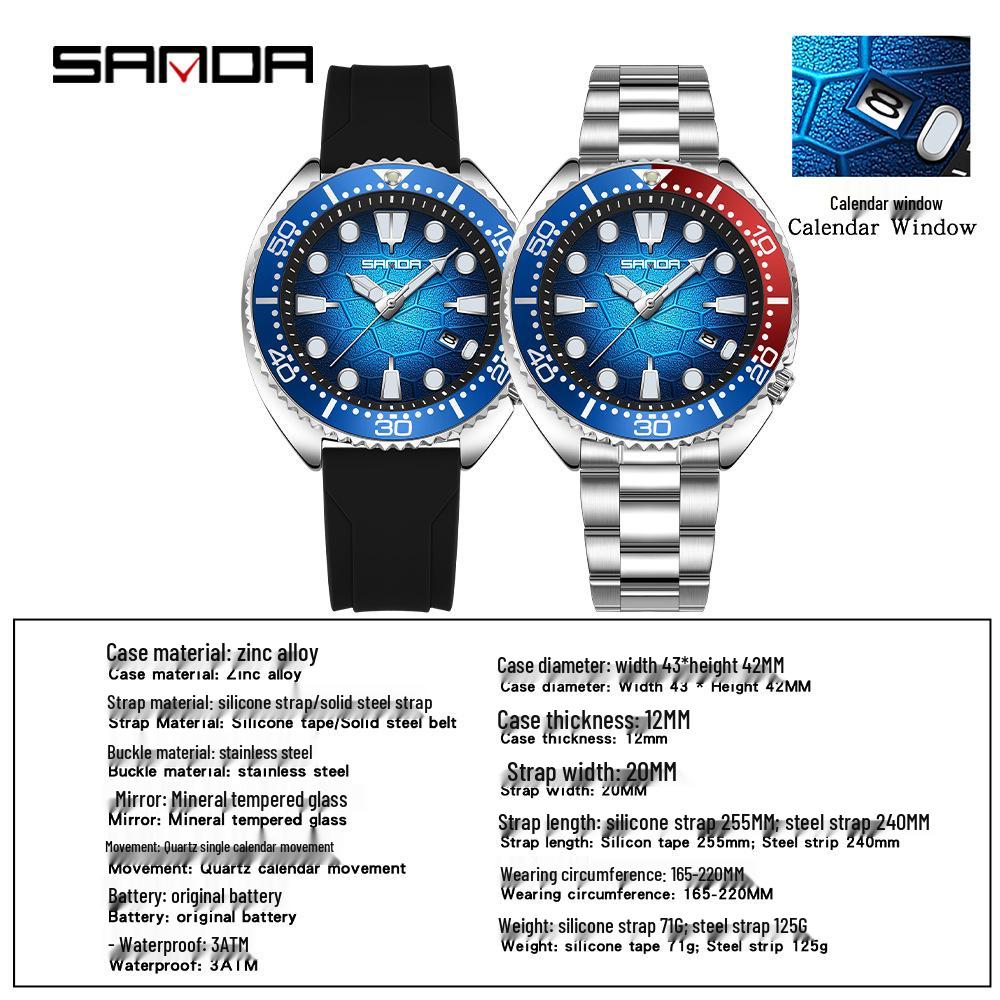 Sanda Men's Quartz Wristwatch with Rotating Bezel and Lava Dial – Fashionable Business Accessory