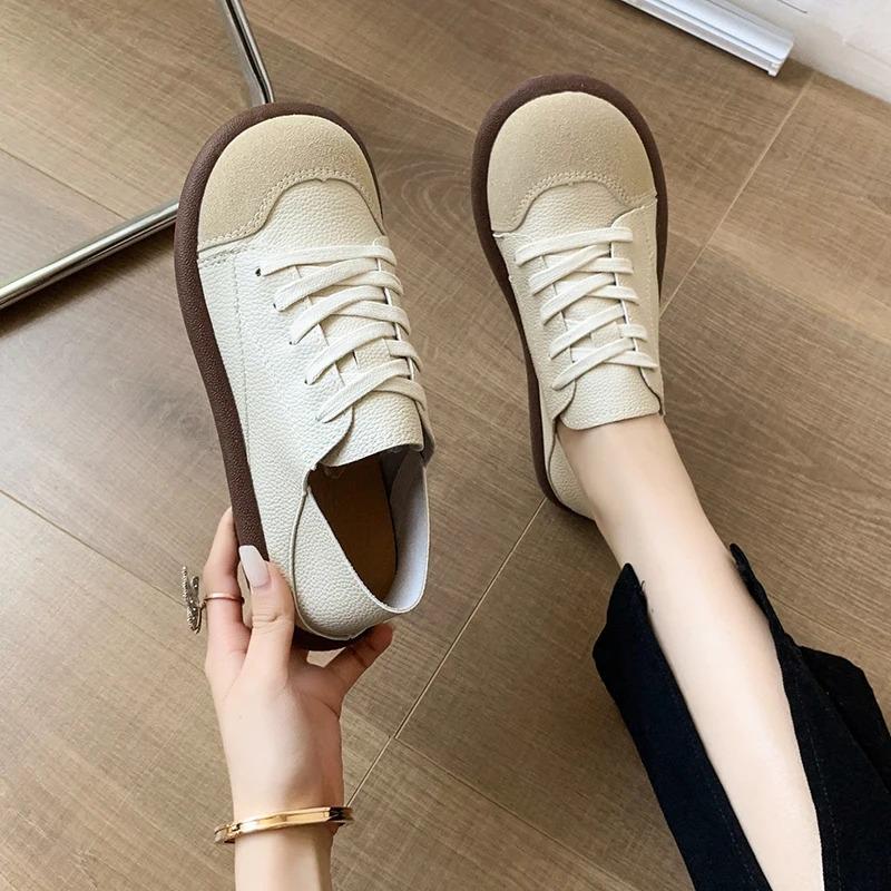 Women Sneakers Wide Toe Tie Casual Flat Shoes Round Head Color Block Sneakers Women Trends 2025  Running Shoes