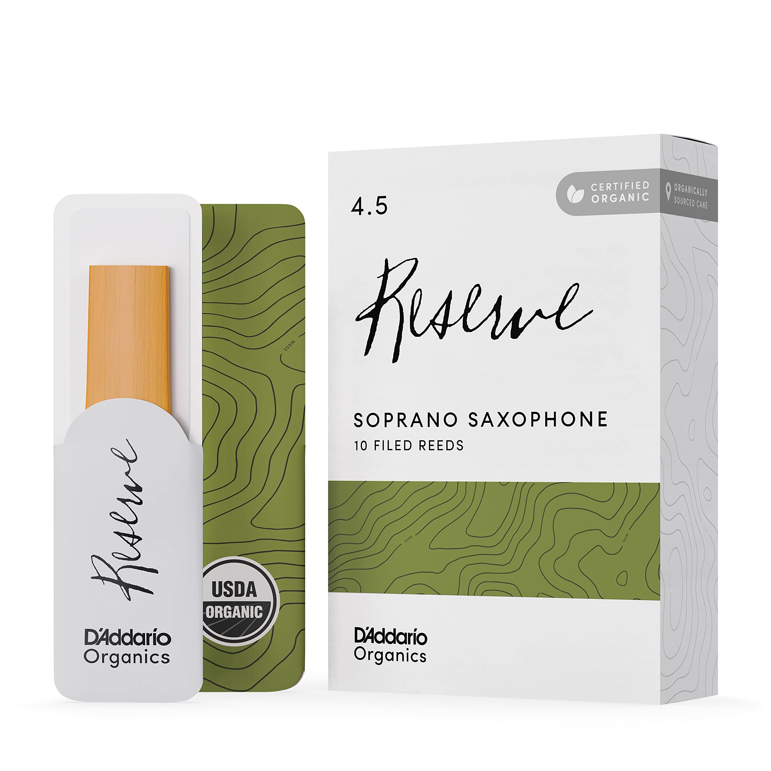 

D Addario WoodWinds Трость D Addario для сопрано-саксофона Сертифицировано USDA Organic RESERVE ODIR1045 [Твердость: 4.5] Упаковка из 10 шт.