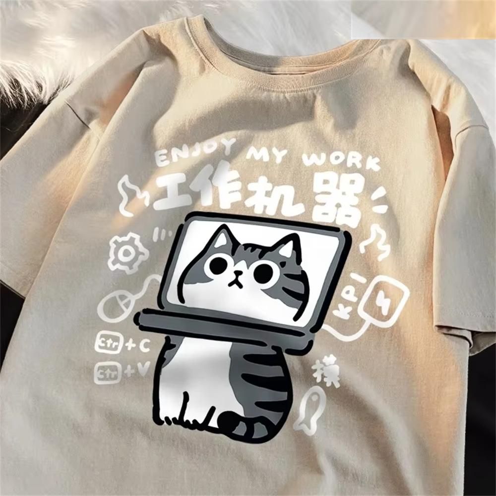 Fun Tool Cat Print Japanese Style T-Shirts Women Breathable Clothing Summer Tshirt Hip Hop Female Tee O-neck Harajuku Tee