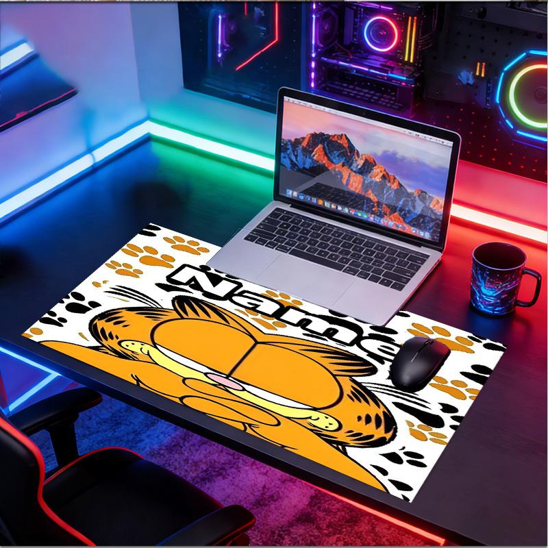 Custom Name Personalized Garfield Pattern Mousepad, Laptop PC Desk Mat, Decorative Desk Mat for Home Keyboard Pad Gift