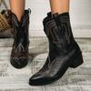 Large Size Printed Knight Boots Autumn and Winter New Square Heel Medium Tube Western Cowboy Women's Boots Women's