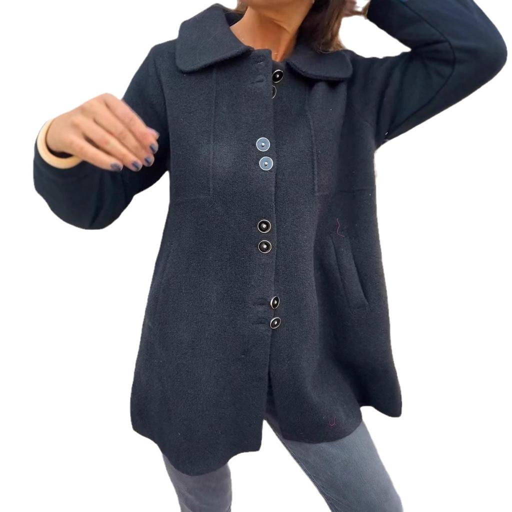 Abrigo de Lana Casual de Otoño/Invierno para Mujer 2024 con Solapa y Botonadura Sencilla