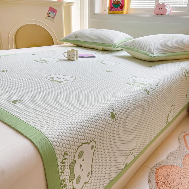 Summer Nude Ice Silk Cooling Mat Set: 3-Piece, Soft, Machine-Washable, A-Class Fitted Sheet