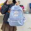 Kawaii Checkered Nylon Backpack with Fluffy Poodle Embroidery Sweet Style Women's School & Daily Bag