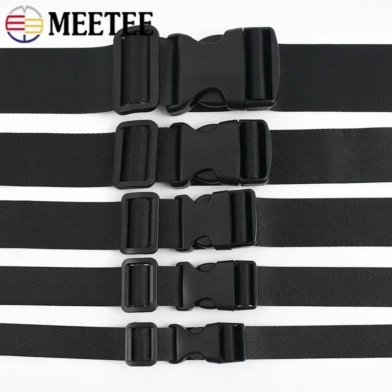 Meetee 10Sets 20-50mm Nylon Webbing Black with Plastic Slider Buckle Quick Release Buckle Backpack Strap Dog Collar Accessories