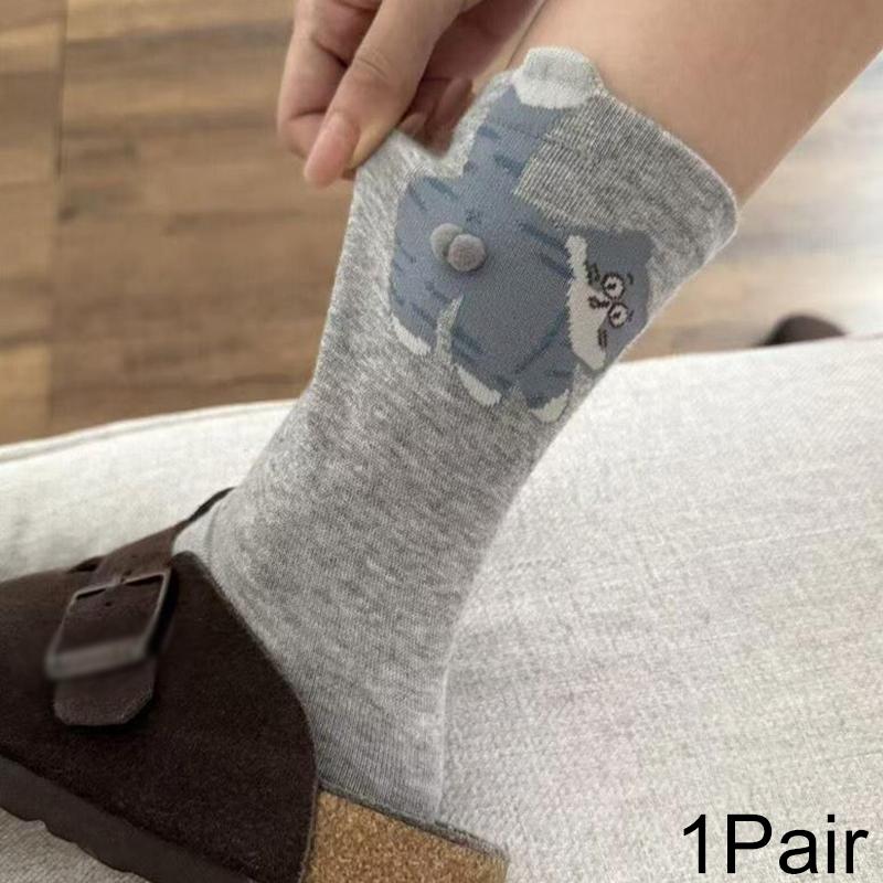 1pair Print Skin-Friendly Colorful Breathable Egg Cat Socks Warm Daily Cute Multi-element Comfortable Cartoon Lightweight Feel