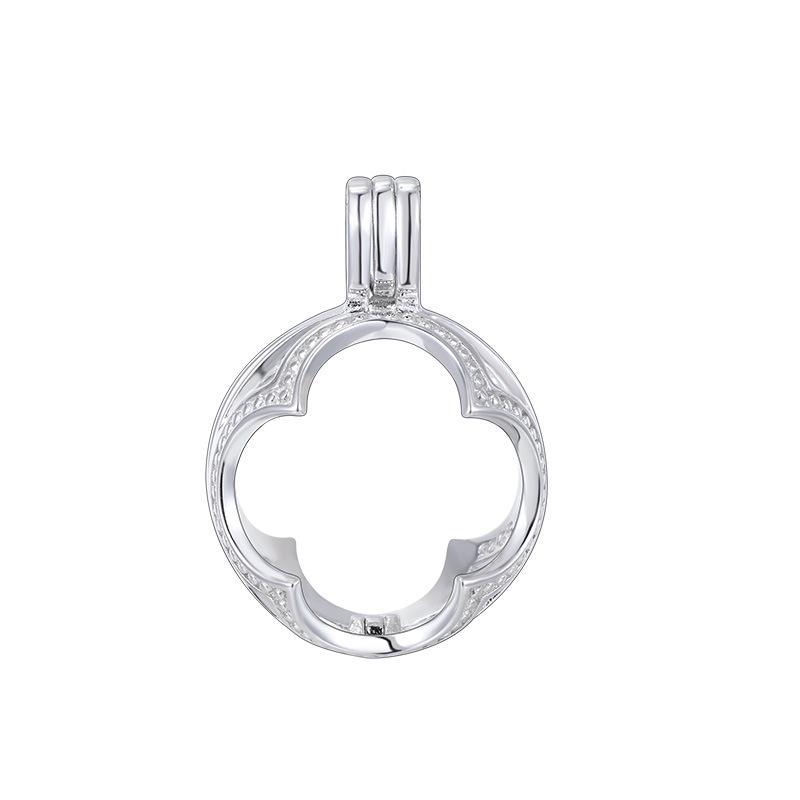 

Sterling Silver Pearl Pendant Necklace - Lucky Clover Bead Cage Design 925 Silver