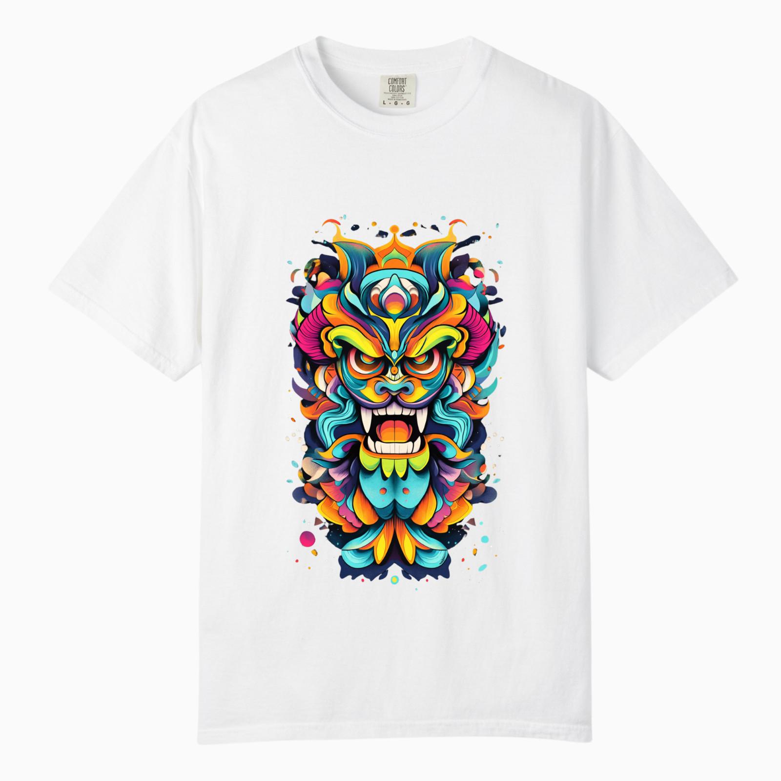 Colorful Sacred Tribal Mask Art TShirts, Comfort Colors, Unisex Streetwear Tee S