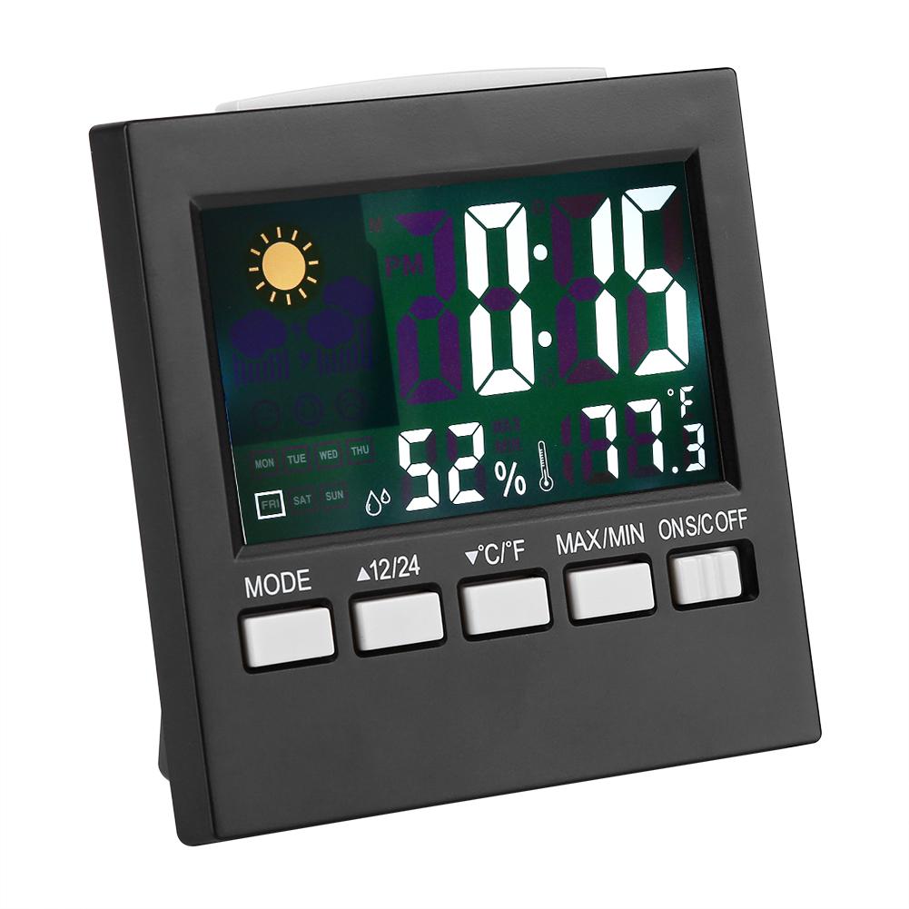 Digital Thermometer Alarm Clock Temperature Humidity Weather Display with Backlight