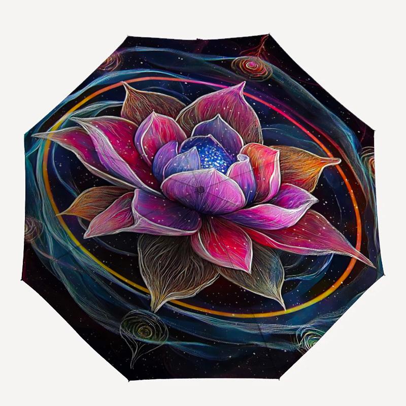 

1pcCosmic Lotus Automatic Folding Umbrella with 8 Bones, Portable 3-Fold collapsible Compact Design On-the-Go Essential, casual outdoor acce
