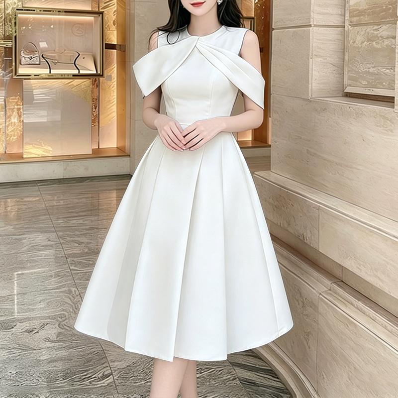 ZANZEA Women Elegant Round Neck Off Shoulder Sleeveless Midi Dress S