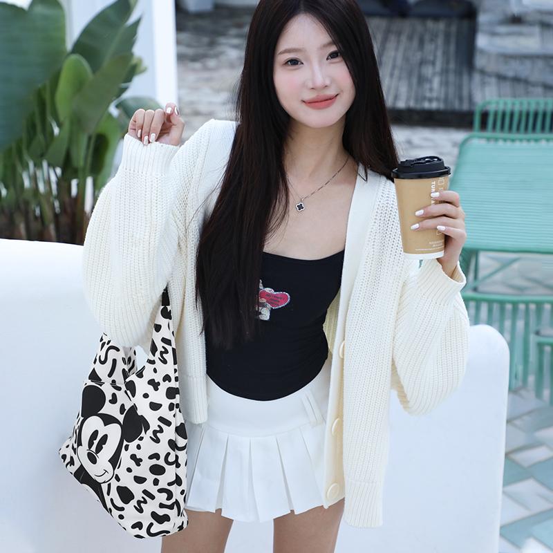 New MESUCA Disney Collaboration Canvas Bag, Shoulder Bag Women's Black & White DHF23807-A