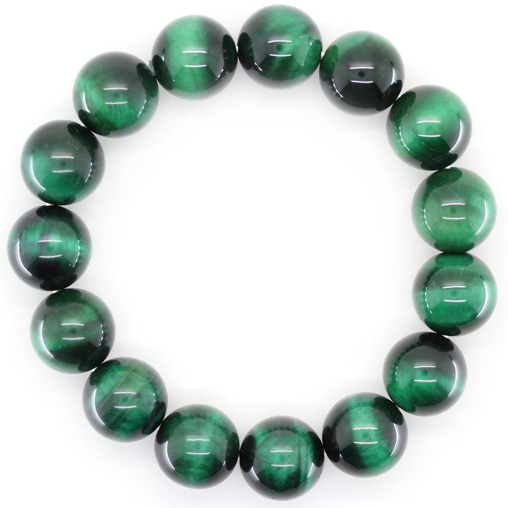Green Tiger Eye 14mm Prayer Beads Bracelet Natural Stone Power Stone Money Luck Work Luck Financial Luck [Sekki] [b314]