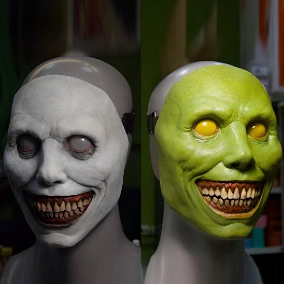 2021 Halloween Exorcist Demon Mask - Smiling White Face with White Eyes Horror Mask