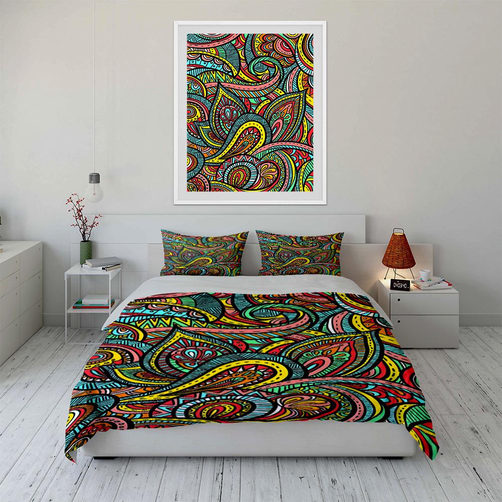 Bohemian Style Colorful Paisley Bedding Bedding Set (1 Duvet Cover, 2 Pillowcases, Duvet Not Included)