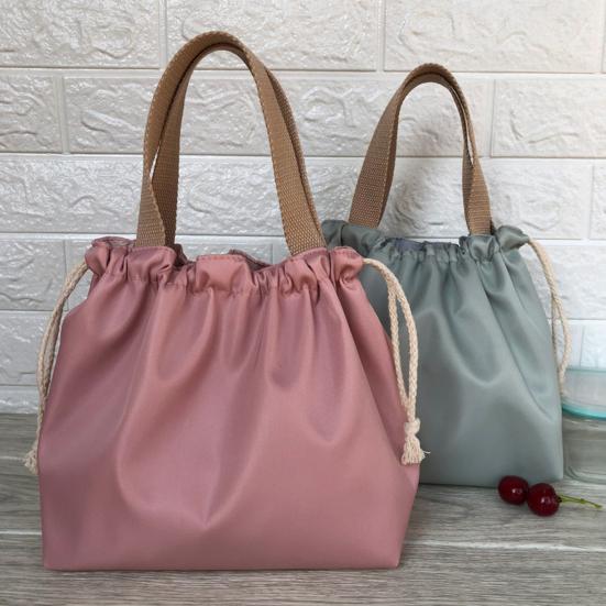 Portable Drawstring Lunch Bag with Handle Large Capacity Multipurpose Waterproof Bento Box Carrier Storage Bag