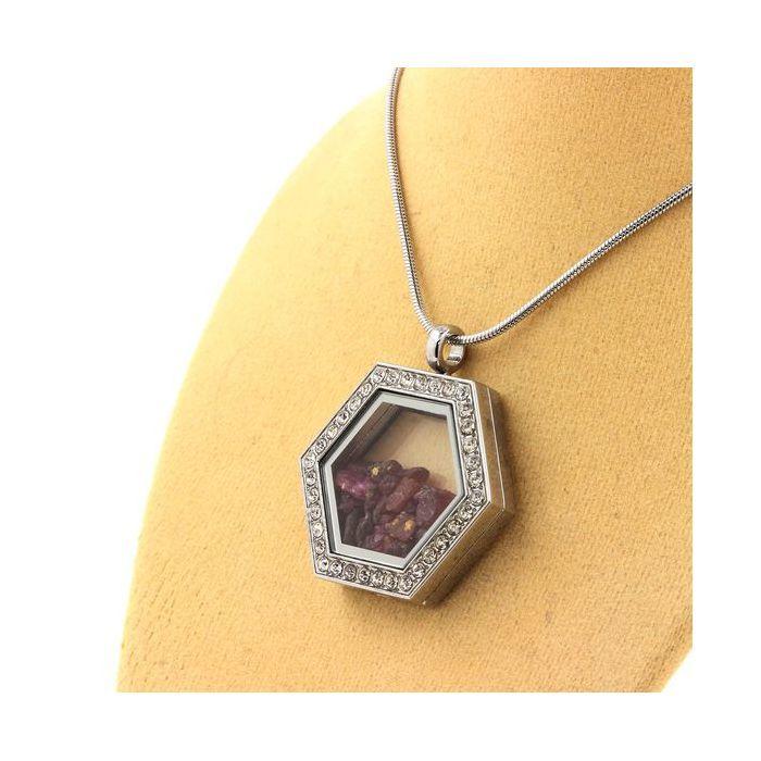 Stones and Minerals. Raw Ruby Necklace. Hexagon Model.