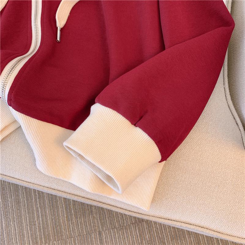 Korean Color Block Hooded Sweatshirt Jacket - Women's Casual Spring/Autumn Zipper Top