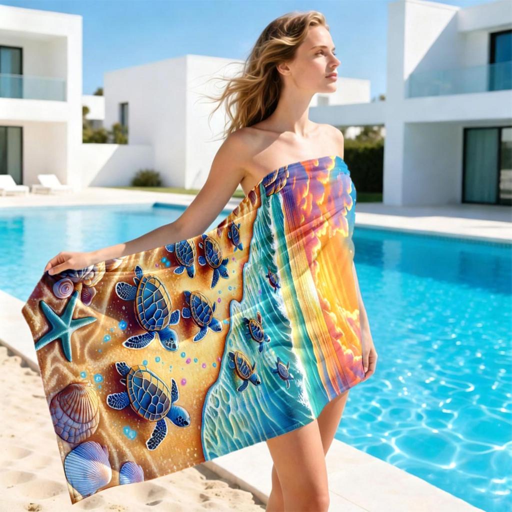 Sea Turtle Beach Towel Quick Dry Microfiber Sand Free Absorbent Lightweight Washable for Summer Pool Travel Vacation Kids