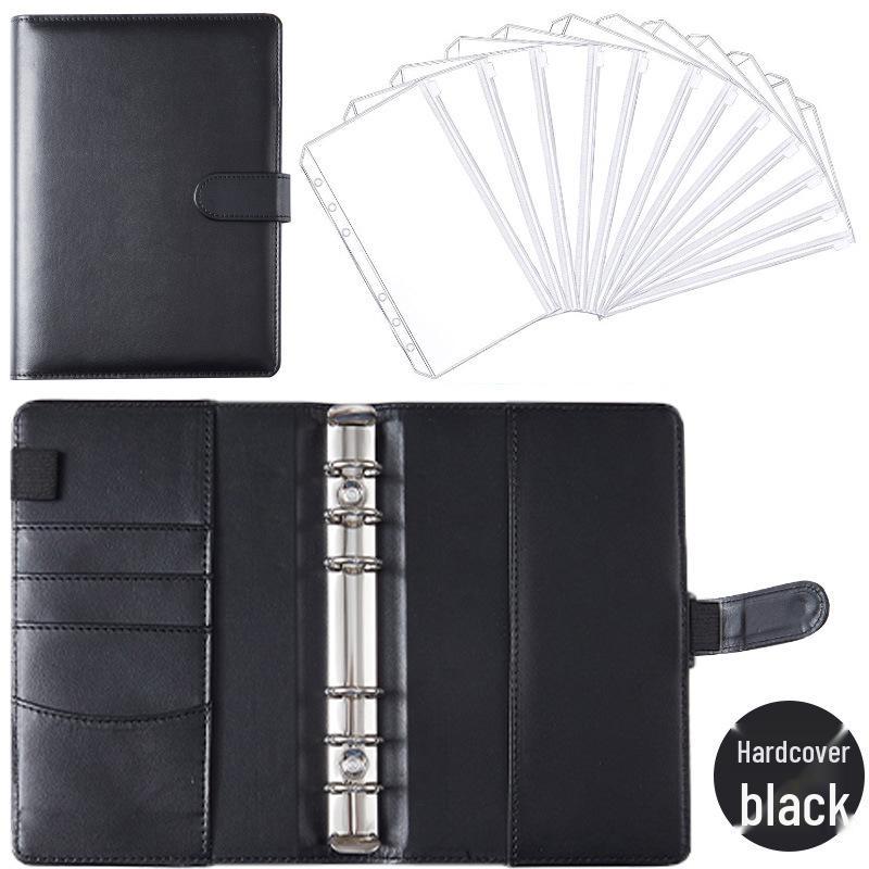 A6 Macaroon Leather Notebook Binder with 12 Refillable Zipper Pockets for Bills and Coins