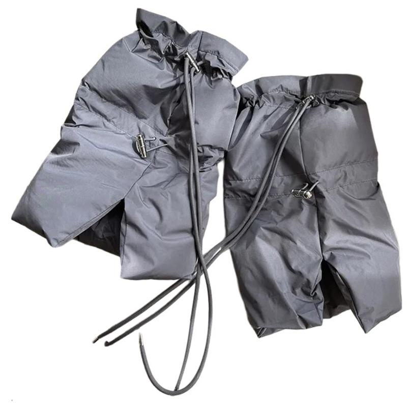 Women Winter Padded Puffer Leg Warmers for Outdoor and Sports Adjustable Drawstring Split Flared Boot Covers Cuffs Socks