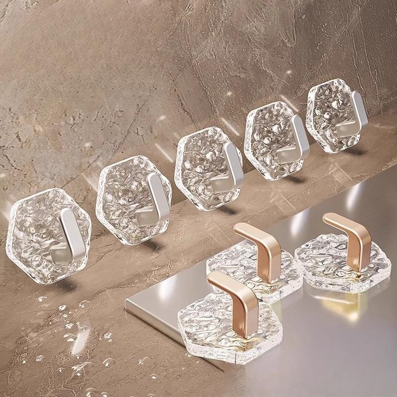 Water Ripple Hooks - Luxury Style, No Hole Drilling Required. Bathroom Door Attachment. Adhesive Wall Attachment for Dormitory. Hook Attachment.