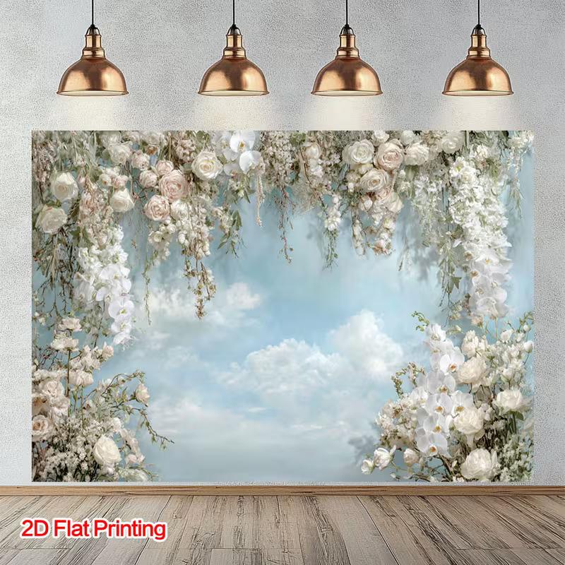 2D Ramadan Kareem Backdrop Brown Moon Pink Roses Background for Muslim Eid Photoshoot Banner