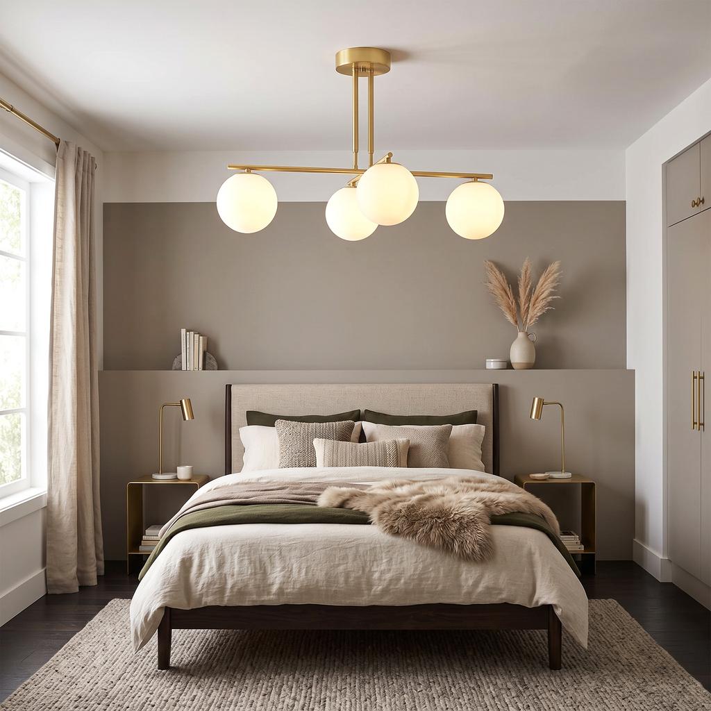 Modern Pendant Light With 4 Globe Shades Height Adjustable And 350 Degree Rotatable White
