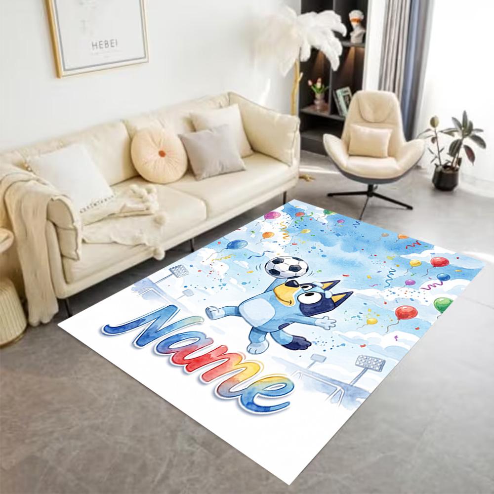 Soccer Fun Blue Brown Customize Your Name Floor Mat Design for Foyer Decorate Room Game Room Living Rooms Anti-slip Rug Anime Office Decor