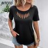 Women's Fashion Casual Solid Color Print Short Sleeve O-Neck Blouses & Shirts