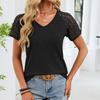 Women's Fashion Color V Neck Lace Lace Loose Short Sleeve T,shirt Top