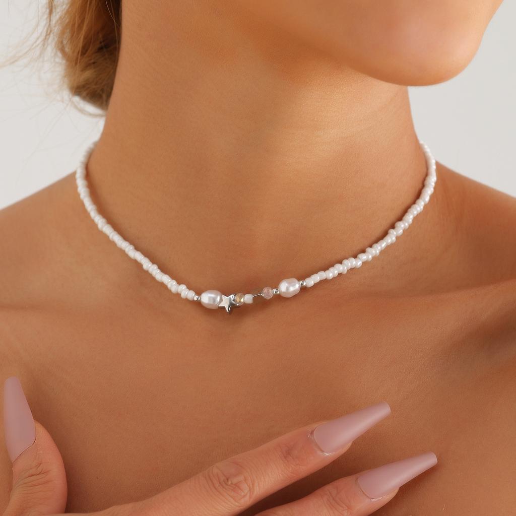 Accessories, Pastoral Simple Handmade Rice Bead Beaded Necklace Women, Bohemian Star Spice Girl Necklace