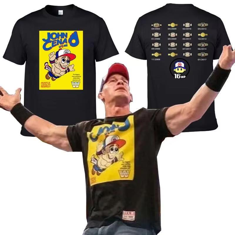 Men's Wrestling Competition Summer Letter Cartoon Printed Round Neck T-shirt Outdoor Sports 100% Cotton Breathable Short Sleeve