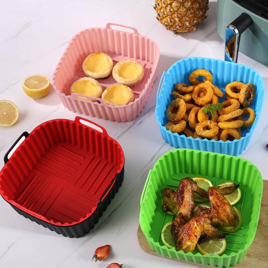Square Air Fryer Liner Silicone Baking Mat 6.7 Inch Non-Stick Oven Safe Tray BPA-Free Air Fryer Basket for Even Cooking
