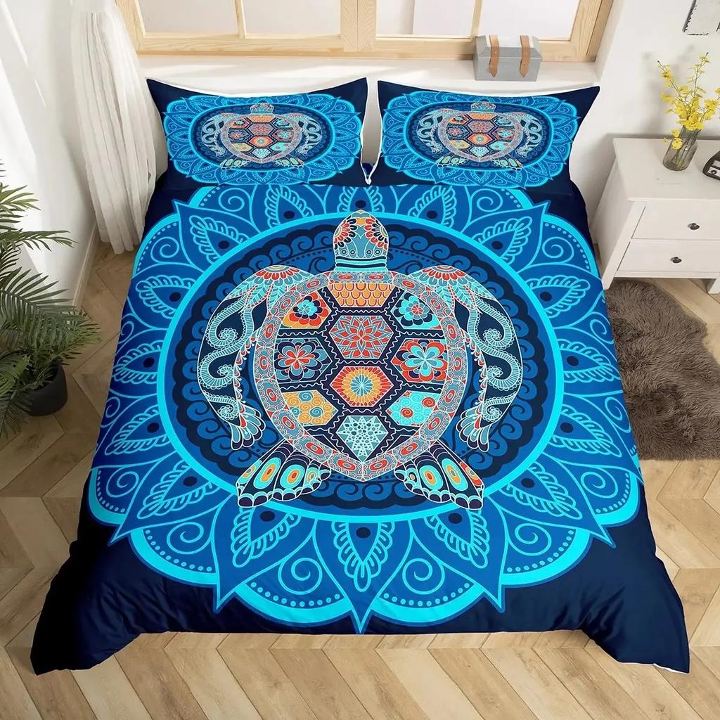 Sea Animals Duvet Cover Set Turtle Print Bedding Sets Queen Size 3D Gorgeous Luxury Comforter Cover Set Marine Life Quilt Cover