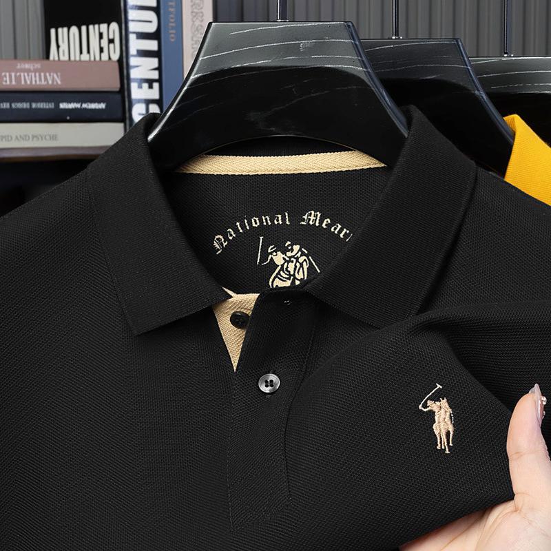 Mercerized Cotton Polo Shirt: Men's Summer Short Sleeve with Small Pony Logo