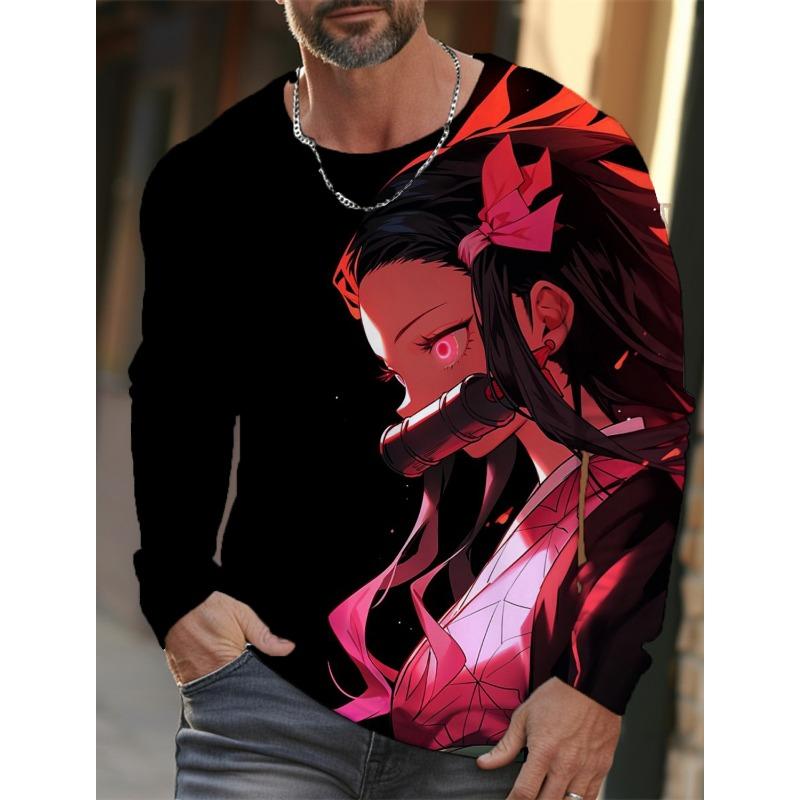 Men's Long-sleeved T-shirt 3D Printing Animation Pattern Printing Men's T-shirt Autumn Tops Casual T-shirt Pullover