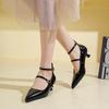 Fashion Spring New Thin Heel Shoes Women's Fashion Pointed Head Shallow Mouth Metal Buckle A Line with Non-slip Low Heel Shoes