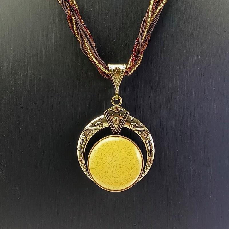 El Yapımı Dokuma Pirinç Boncuk Kolye Bohem Vintage Yuvarlak Değerli Taş Kolye Rahat Unisex Boyun Aksesuarları