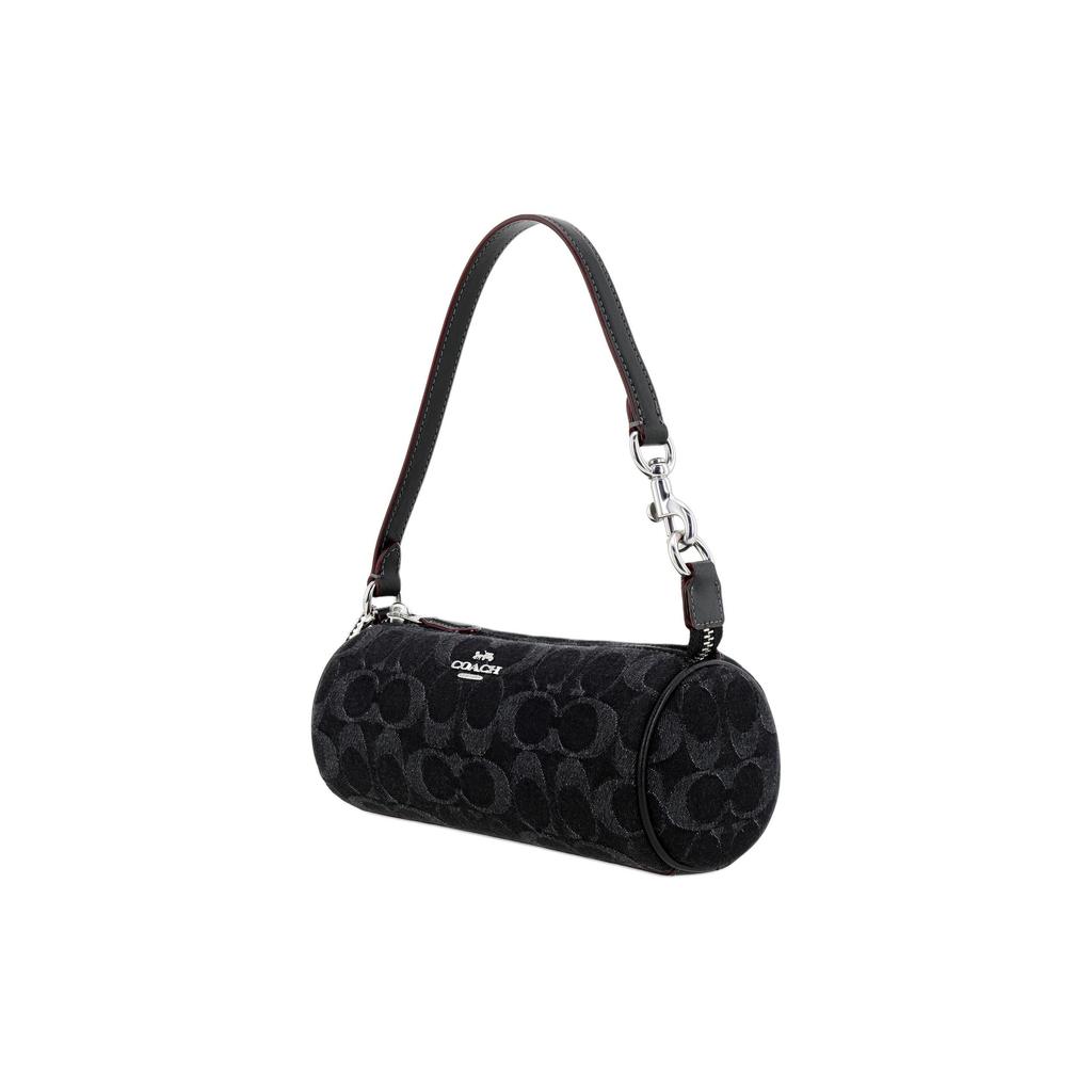 Coach Nolita 20 Mode Vintage Monogramm Print Signatur Denim Und Glattes Leder Schultertasche Klein Damenhandtaschen Schwarz CP258-SVBK