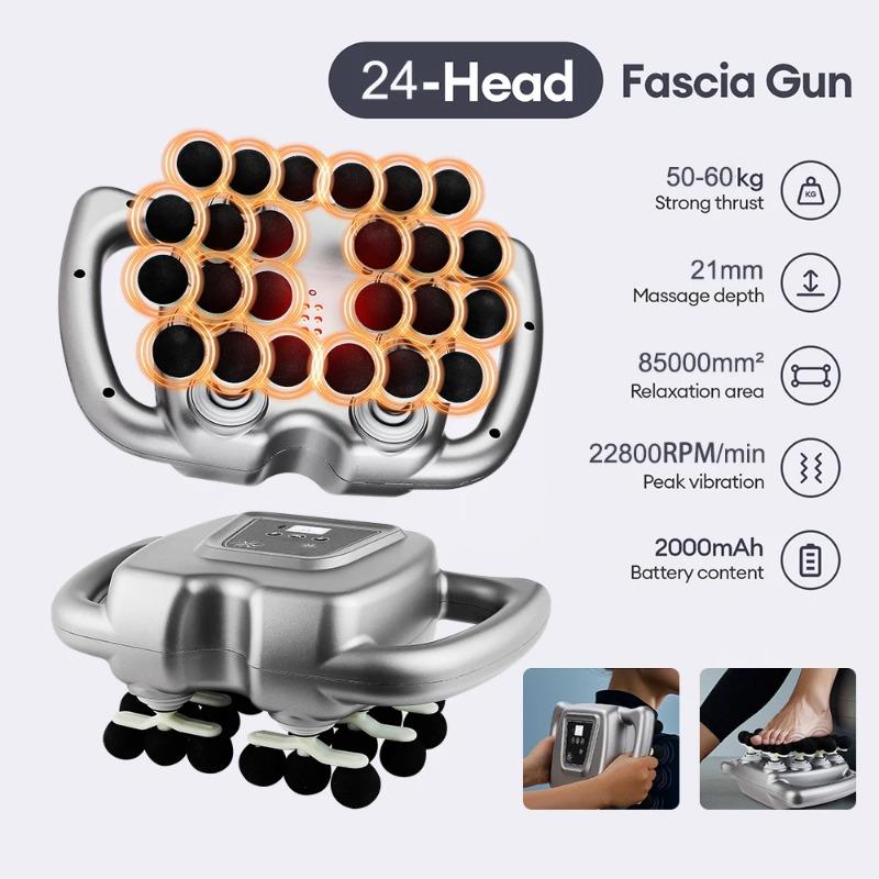 2026 New Gift 24-Head Fascia Gun 9 Modes High Frequency Vibration Body Massage Gun Back Neck Shoulder Waist Massager Muscle Masajeador
