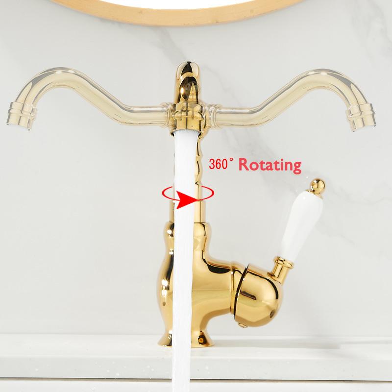 European Style Gold Basin Faucet Chrome Hot and Cold Mixers Antique Wash Basin Faucet Taps The Basin 360 Rotating Faucet
