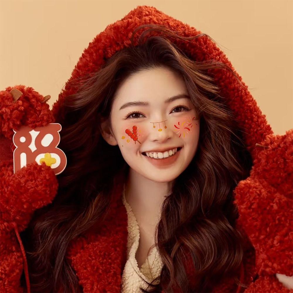 6 Sheets New Glitter Face Red Waterproof Face Makeup Patches Temporary DIY Sticker Girls