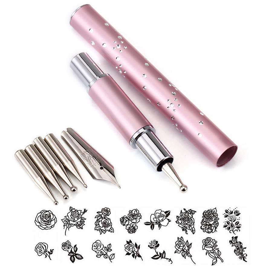 Metal Head Nail Art Dotting Pen Drill Point Flower Line Rhinestones Tip Painting Drawing UV Gel Poli