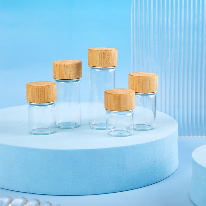 1Pc Clear Glass Bottles With Bamboo Wood Cap Empty Spice Bottles Sealed Reagent Bottle Diy Crafts Decoration Empty Small Jar