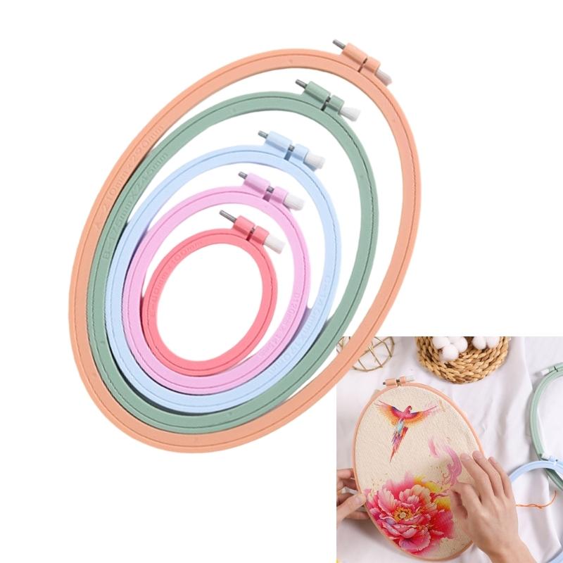 5Pcs Adjustable Embroidery Hoop with Spring Clip Oval Shape Stitching Frame for Embroidery Needlecraft Stitching Project