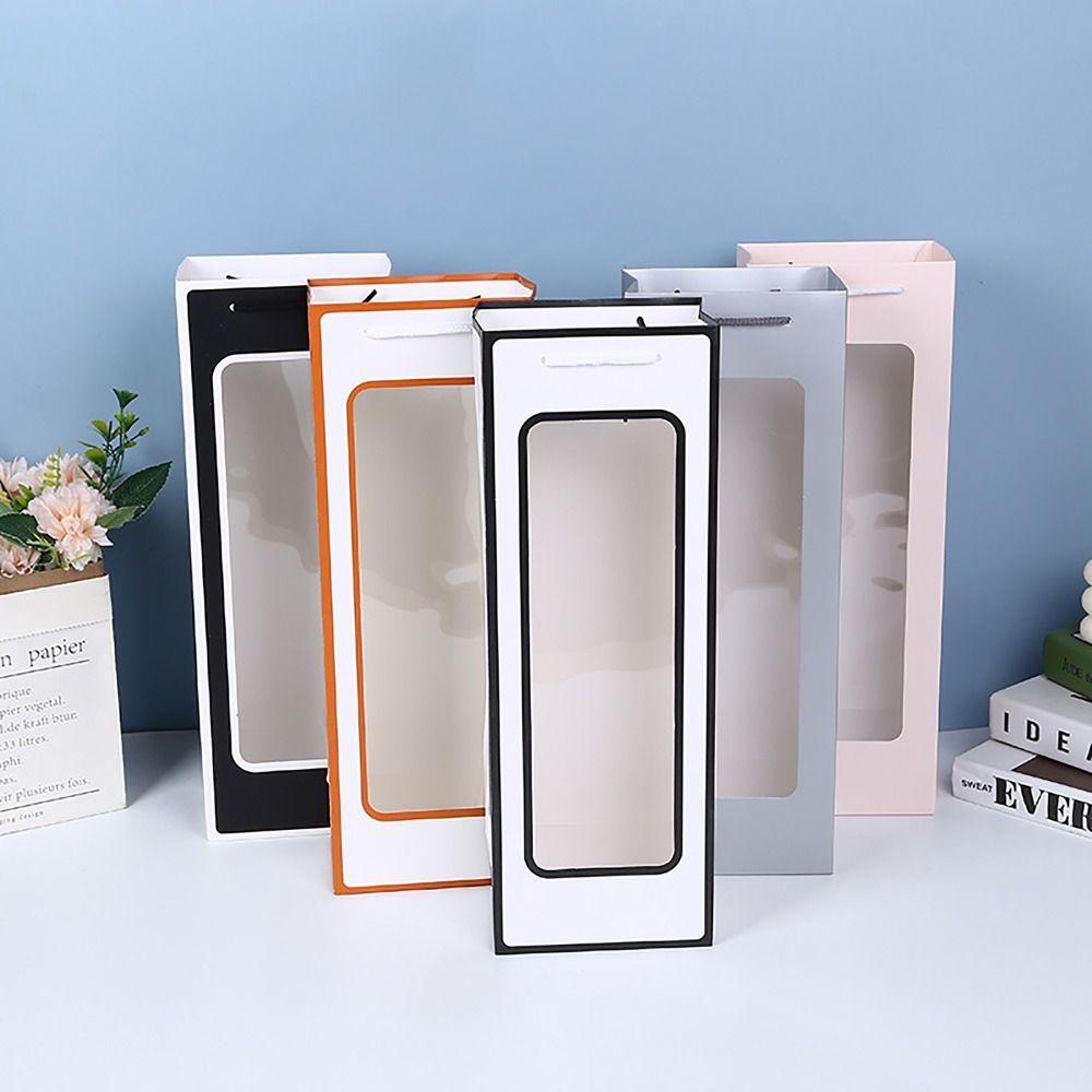 Translucent Kraft Paper Bag with Windows Red Wine Gift Bag Solid Packaging Handbag  Wedding