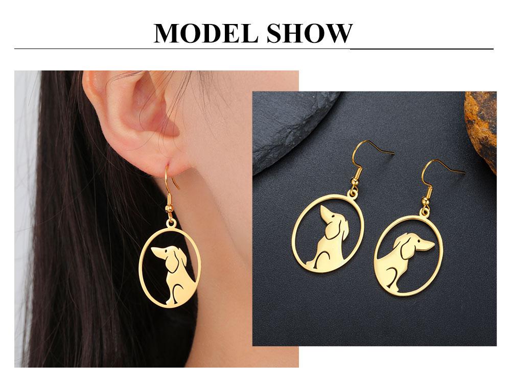 Cazador Stainless Steel Sitting Dog Oval Pendant Women's Earrings 2026 Jewelry Hanging Earrings Valentine Gifts for New